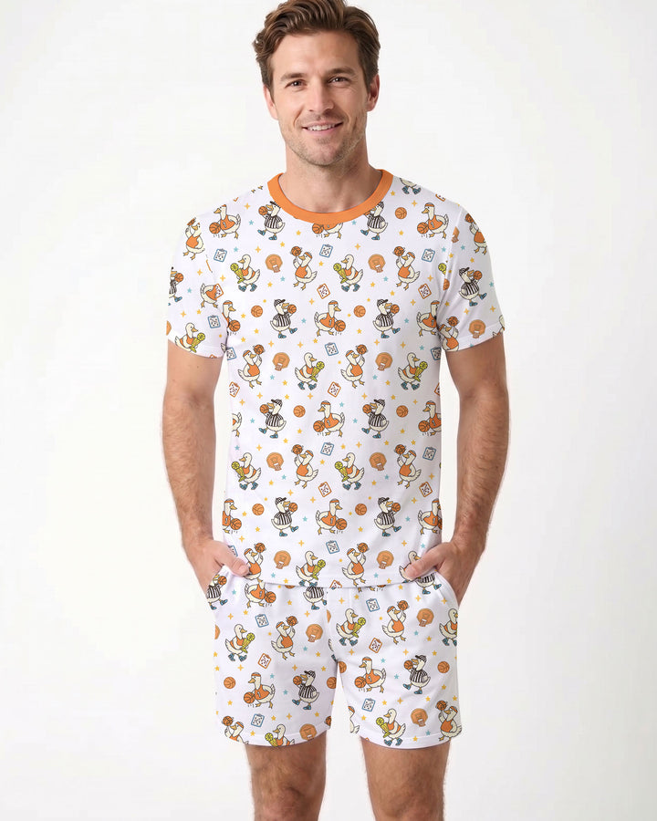 Silly Goose Playing Basketball Bamboo Men Short Sleeve Short Pajama Set