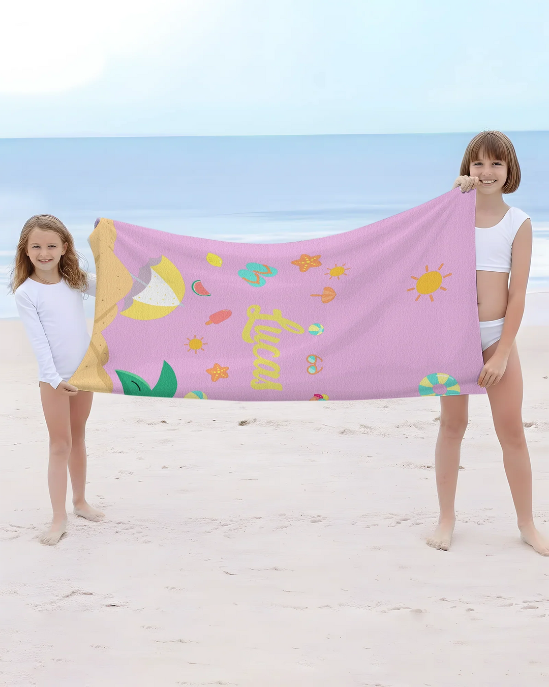 Personalised Fruits Palm Tree Marine Animals Bamboo Beach Towel