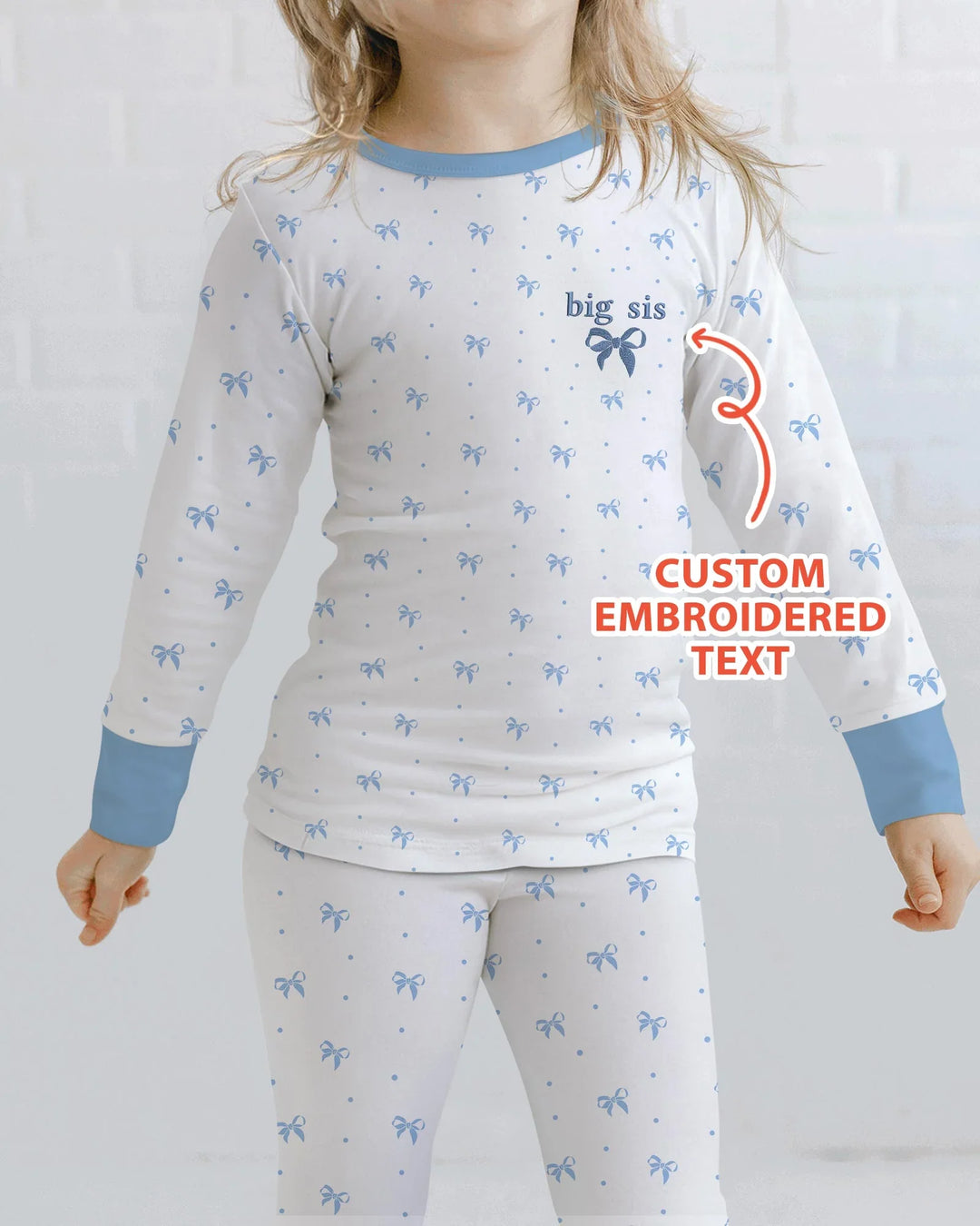 Custom Embroidered Name Mommy and Girls Matching Bamboo Two Piece Long Sleeve Pajama Set