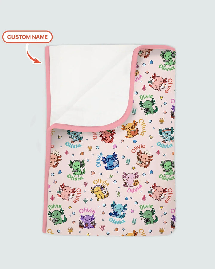 Custom Name Cute Hobby Axolotl Bamboo Blanket