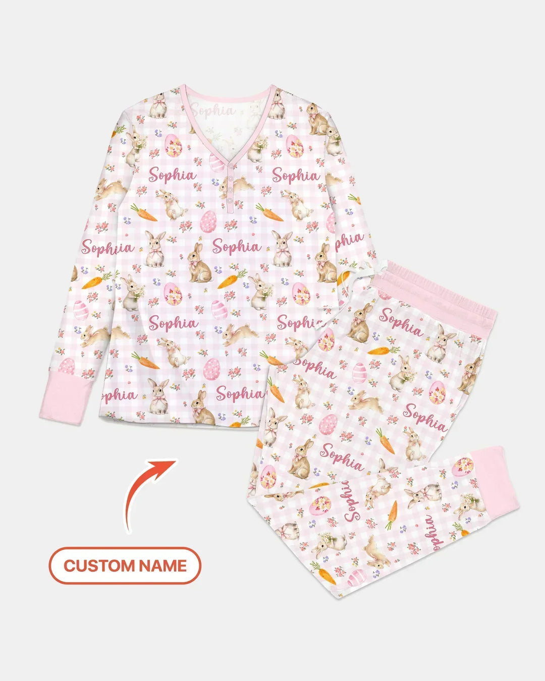 Custom Name Bunny Garden Bamboo Women Pajama Set