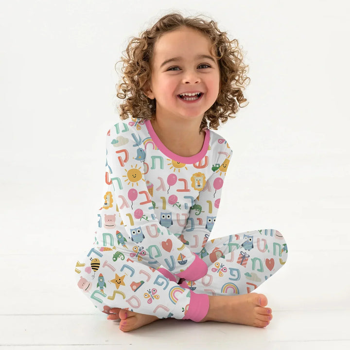 Hebrew Alphabet Bamboo Two Piece Long Sleeve Pajama Set