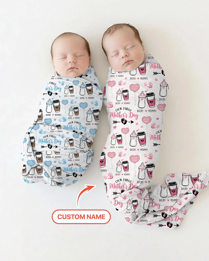 Custom Name First Mother's Day Drink bamboo swaddle blanket