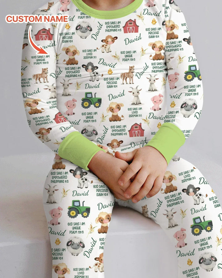 Custom Name God Says I Am Farm Animals Bamboo Two Piece Long Sleeve Pajama Set