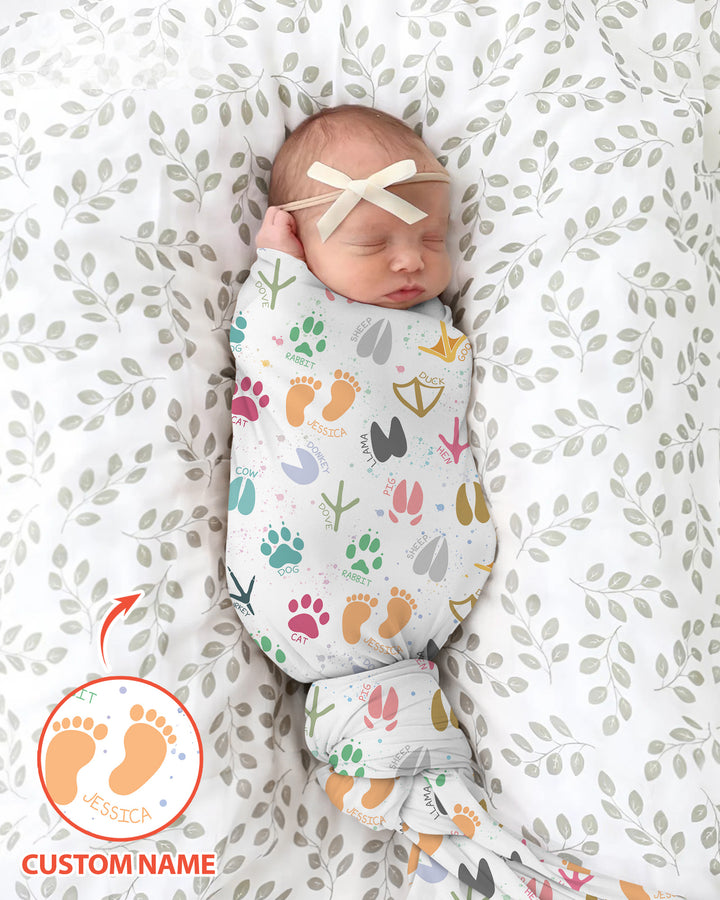 Cute Farm Animal Tracks Custom Name swaddle blanket