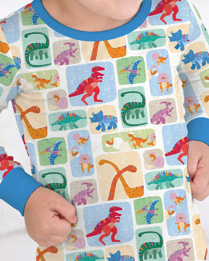 Rainbow Dino Friends Family Matching Bamboo Two Piece Long Sleeve Pajama Set
