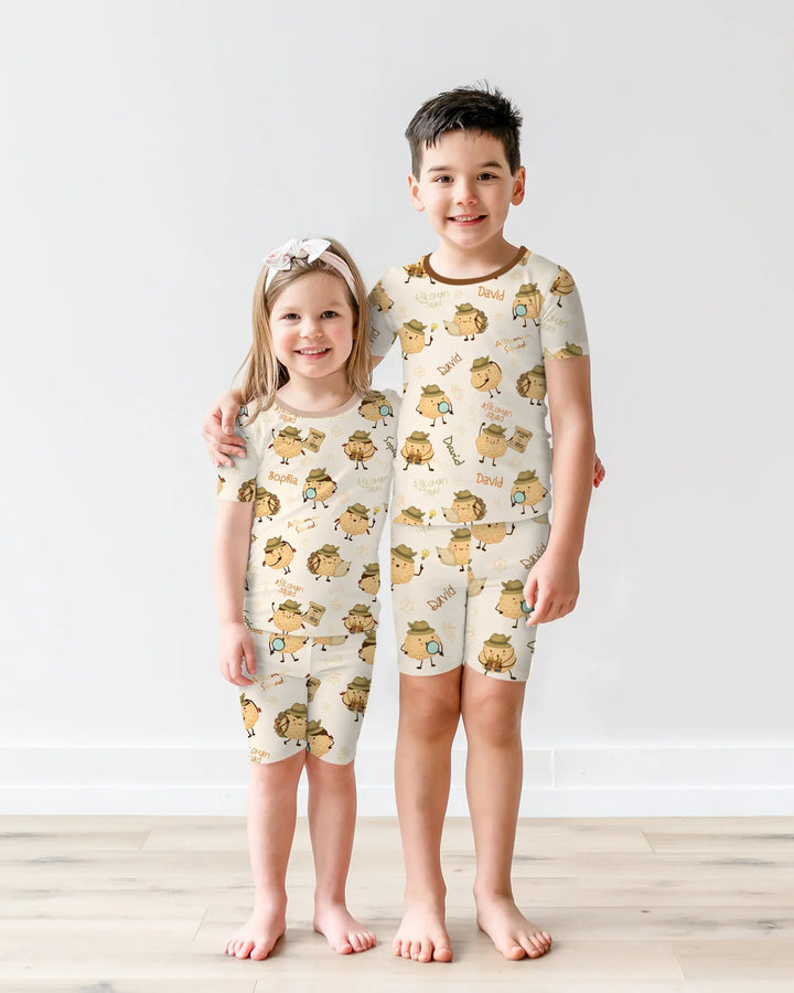 Custom Name Passover Afikoman Bamboo Two Piece Short Sleeve Shorts Pajama Set