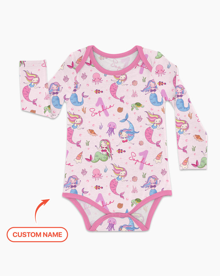 Custom Name Birthday Mermaid Wild One Bamboo Bodysuit