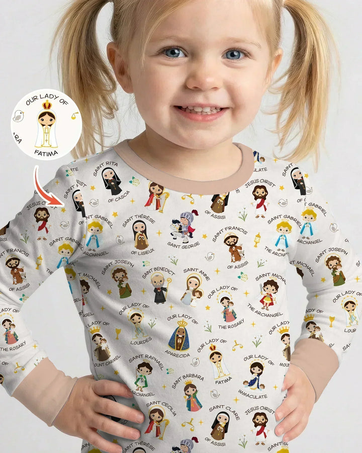 Pray For Us Family Matching Bamboo Two Piece Long Sleeve Pajama Set
