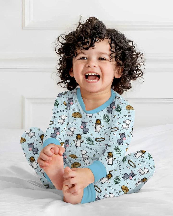 He Is Risen Easter Family Matching Bamboo Two Piece Long Sleeve Pajama Set