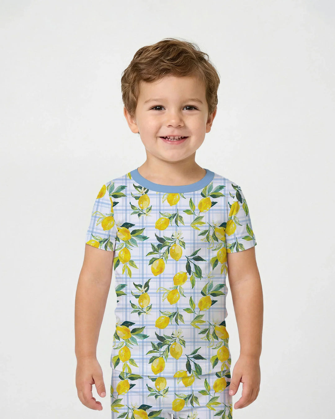Mediterranean Lemons Family Matching Bamboo Two Piece Short Sleeve Pajama Set