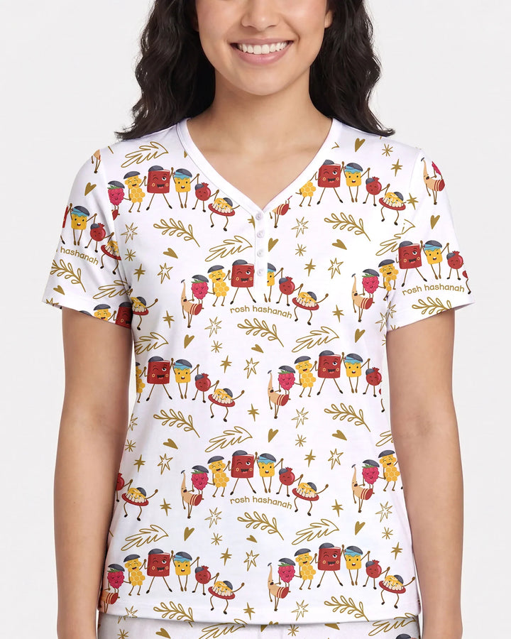 Let's Celebrate Rosh Hashanah Bamboo Women Short Sleeve Short Pajama Set