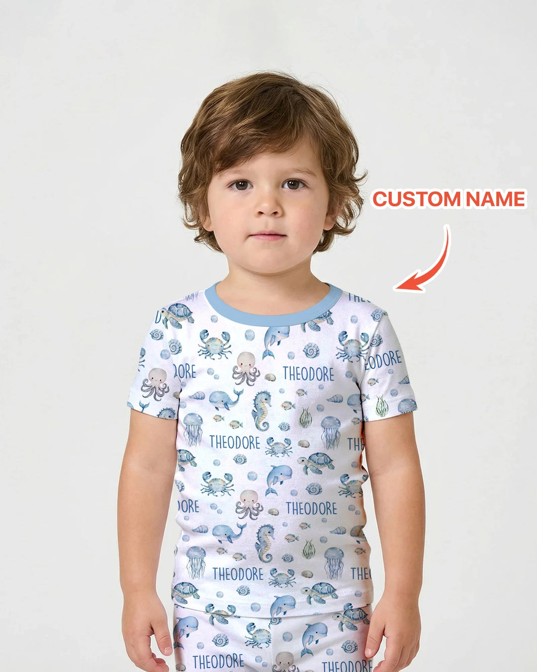 Custom Name Ocean Friends  Bamboo Two Piece Short Sleeve Shorts Pajama Set