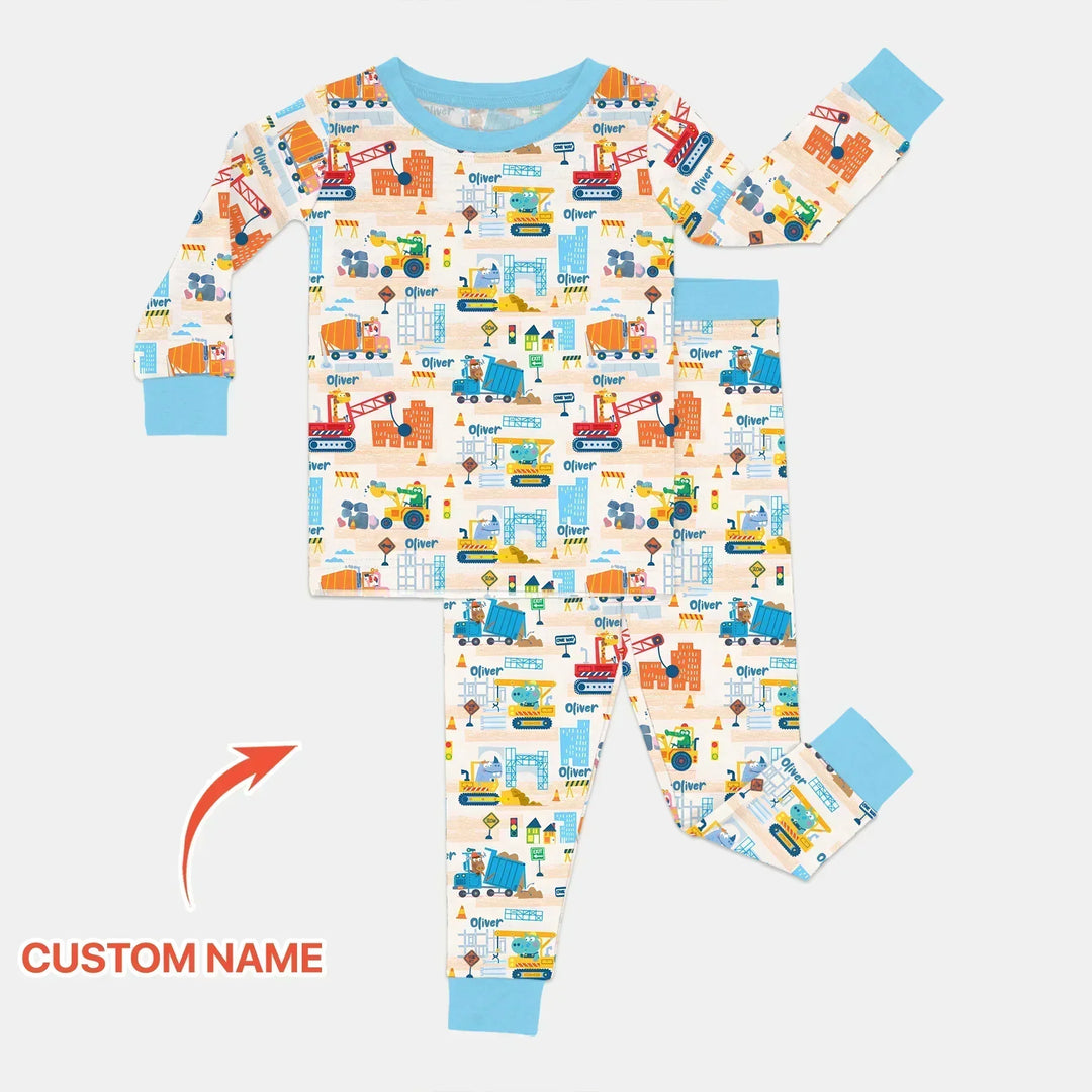 Little Builder Friends Custom Name Bamboo Two Piece Long Sleeve Pajama Set