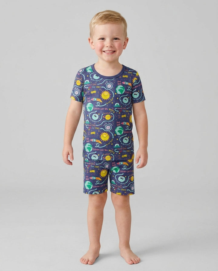 Love to the Moon and Back  Bamboo Two Piece Short Sleeve Shorts Pajama Set
