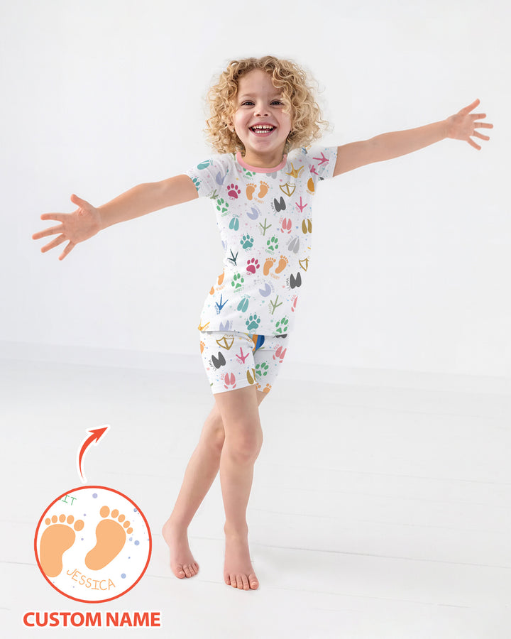 Cute Farm Animal Tracks Custom Name Bamboo Two Piece Short Sleeve Shorts Pajama Set