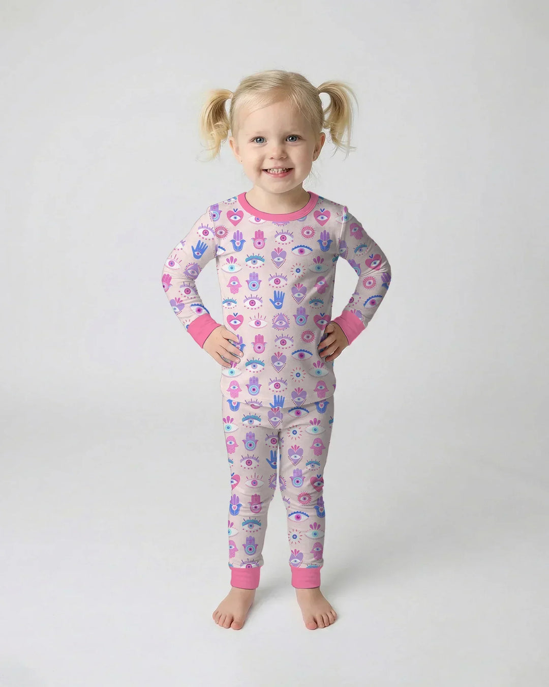 Hamsa Heart Guardians Family Matching Bamboo Two Piece Long Sleeve Pajama Set