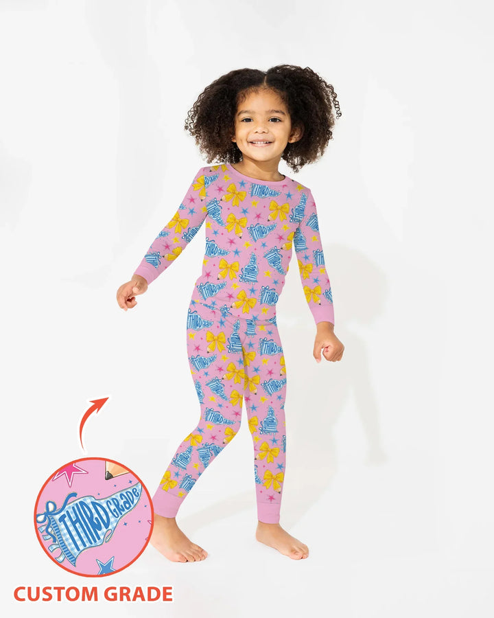 Pencil Bow Back To School Bamboo Two Piece Long Sleeve Pajama Set