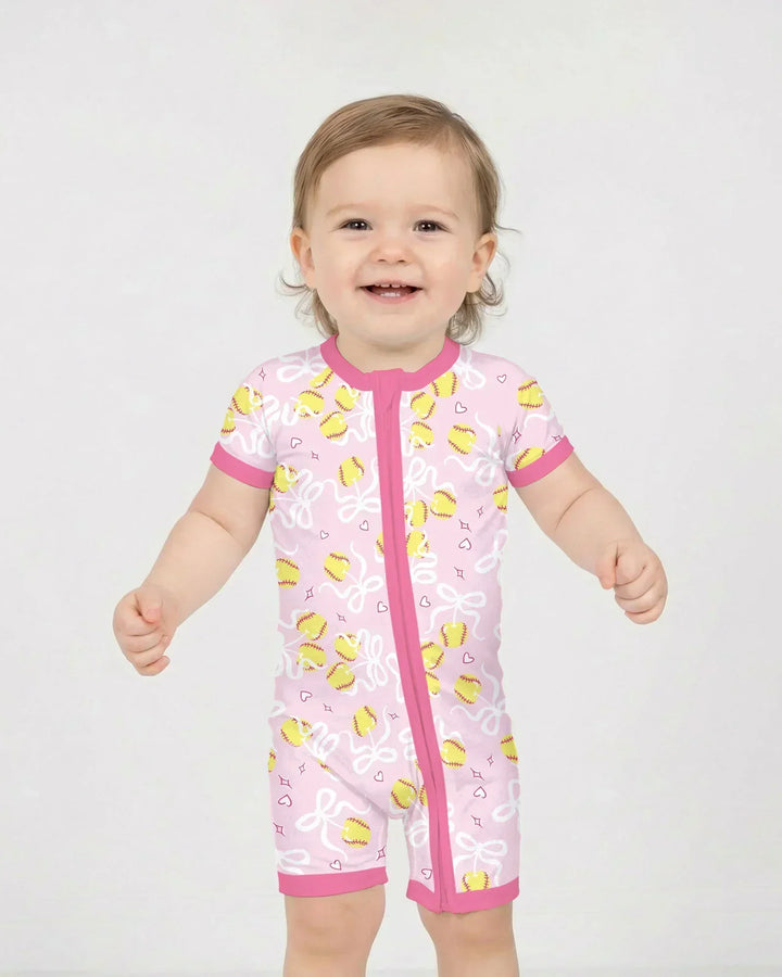 Softball Cherry Mom And Girl Matching Bamboo Shorty Zippy
