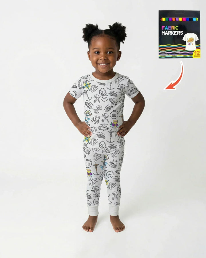 Easter Story Colorable Bamboo Two Piece Short Sleeve Pajama Set