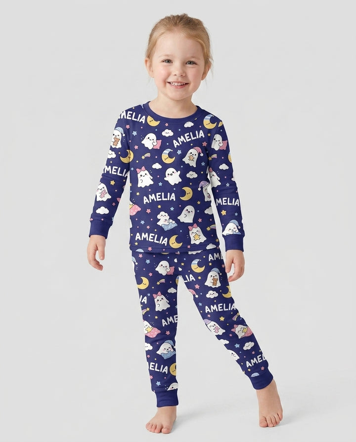 Sweet Dreams Cute Ghost Custom Name Bamboo Two Piece Long Sleeve Pajama Set