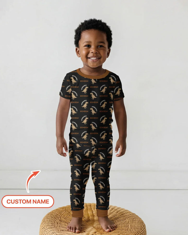 Custom Name Afikosaurus Bamboo Two Piece Short Sleeve Pajama Set