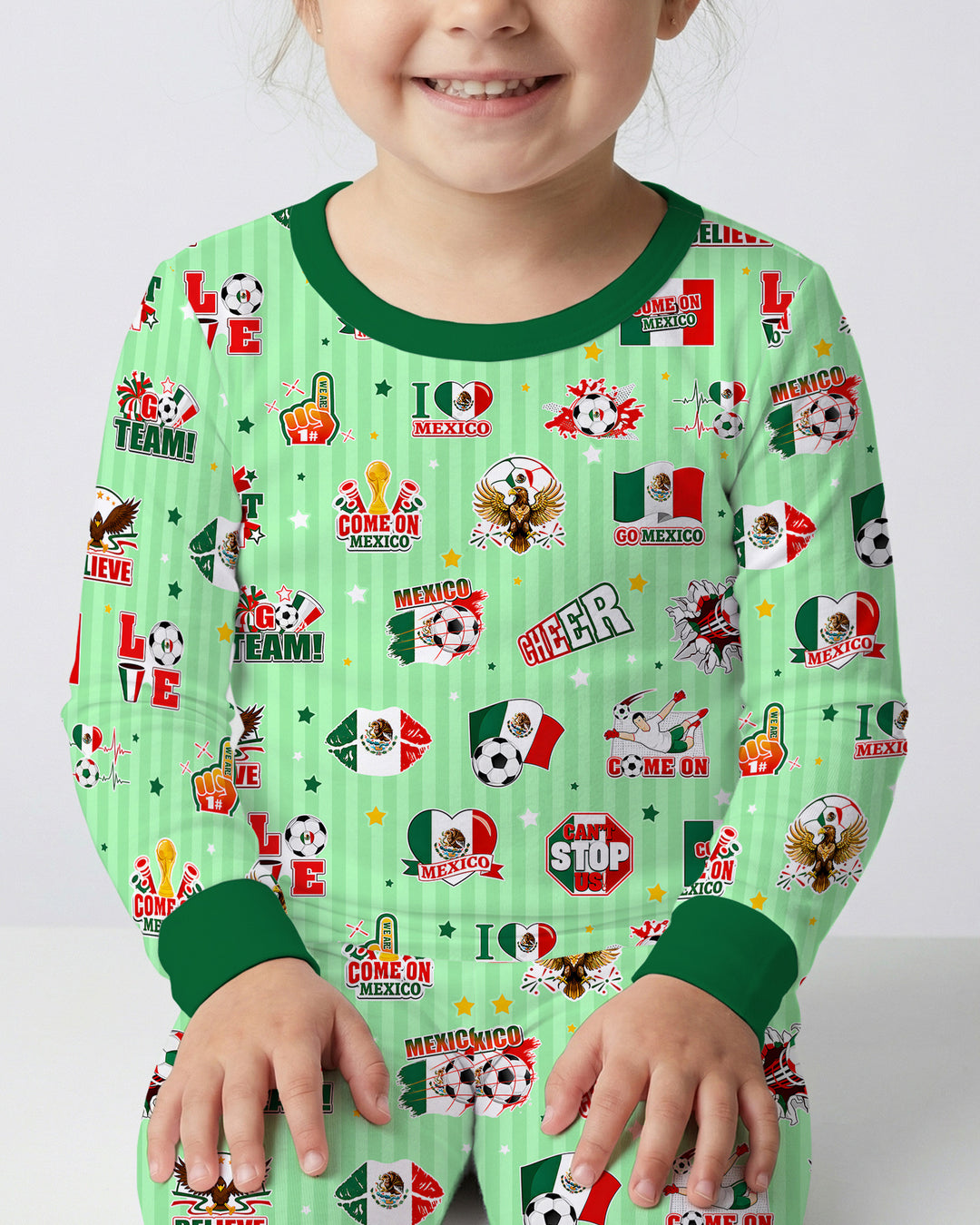 Soccer Game Day Go Team Mexico Family Matching Bamboo Two Piece Long Sleeve Pajama Set