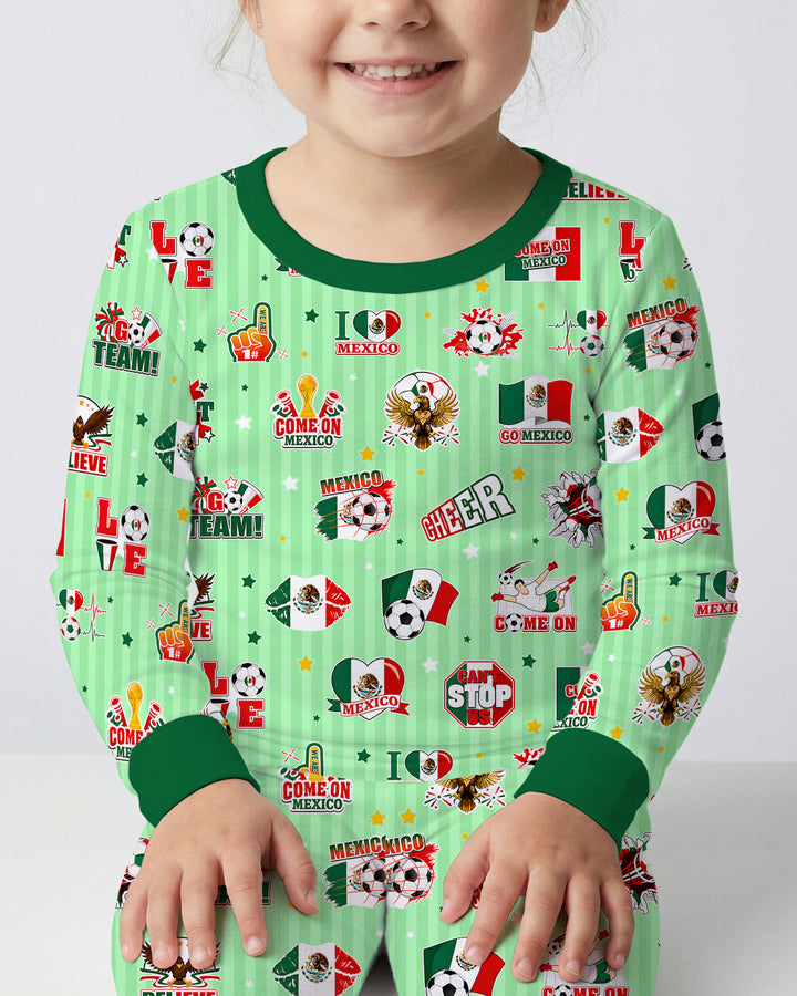 Soccer Game Day Go Team Mexico Family Matching Bamboo Two Piece Long Sleeve Pajama Set