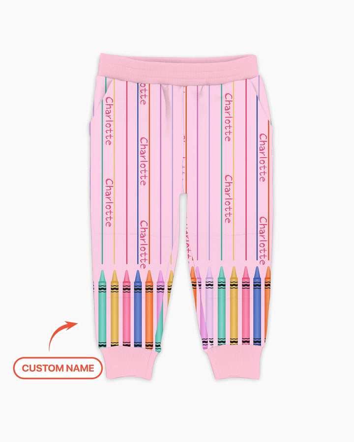Custom Name Crayon Lines Bamboo Jogger