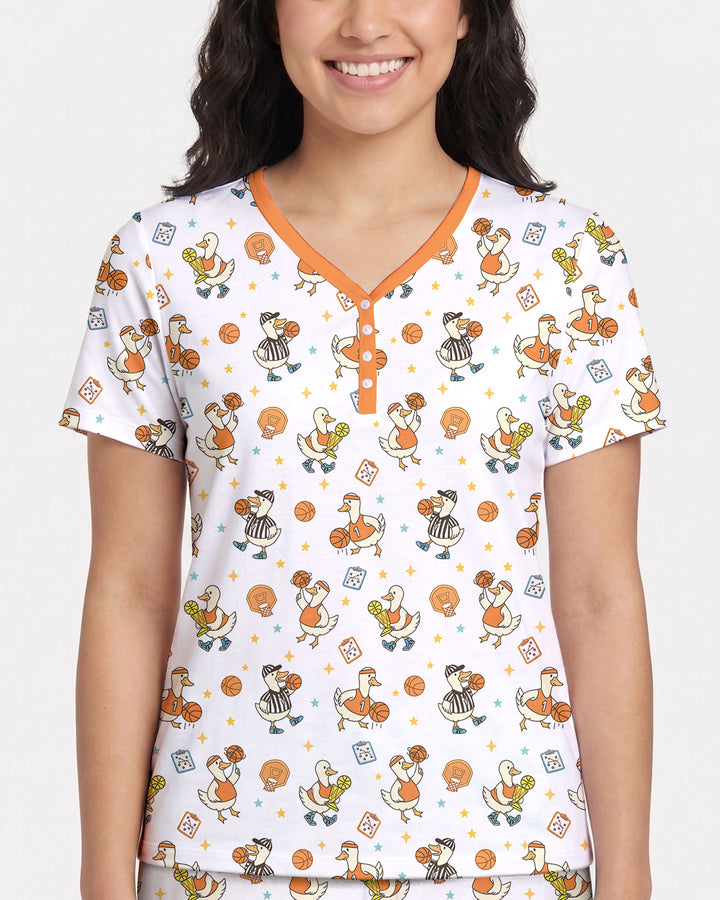 Silly Goose Playing Basketball Bamboo Women Short Sleeve Short Pajama Set