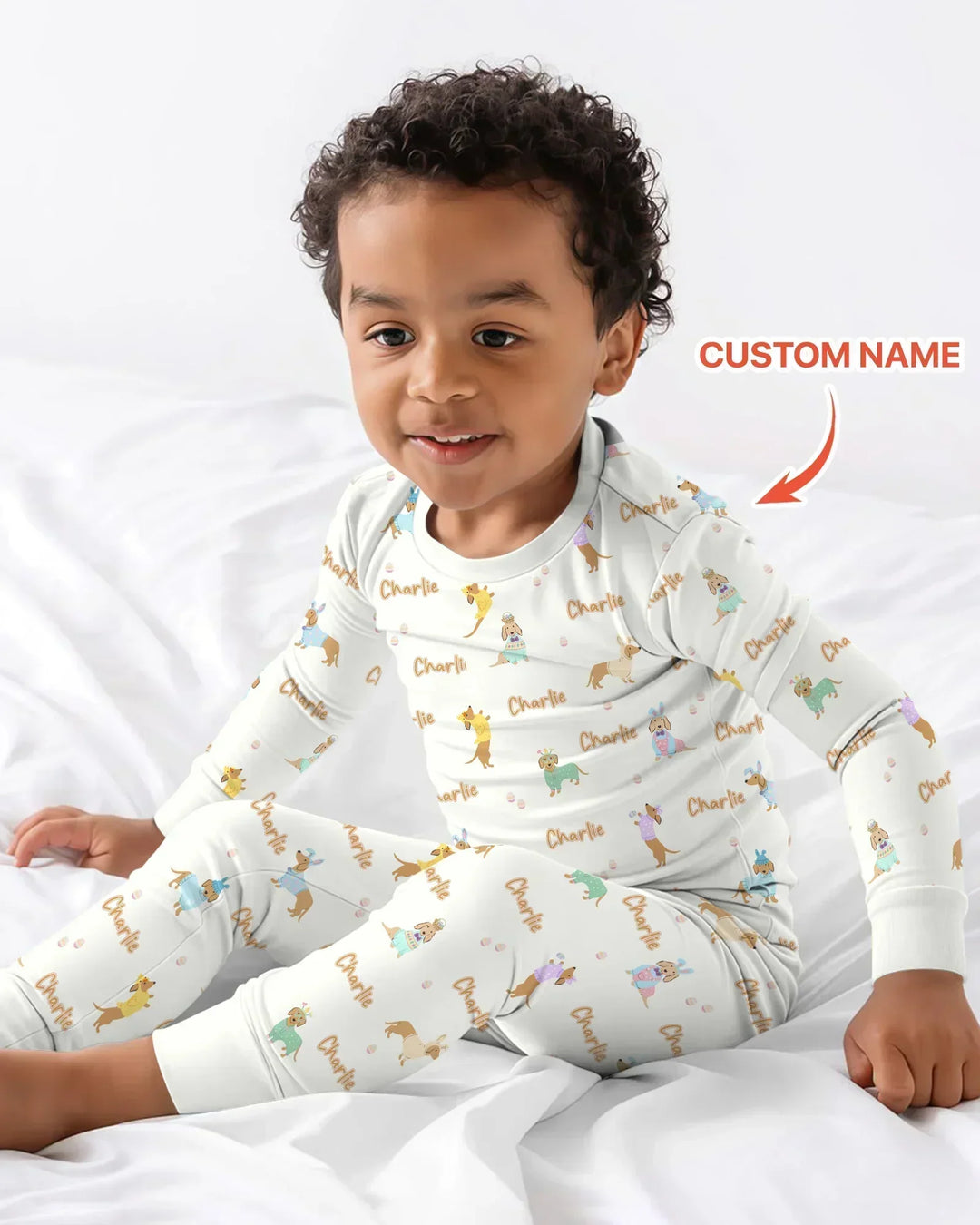 Custom Name Easter Dachshund Bamboo Two Piece Long Sleeve Pajama Set