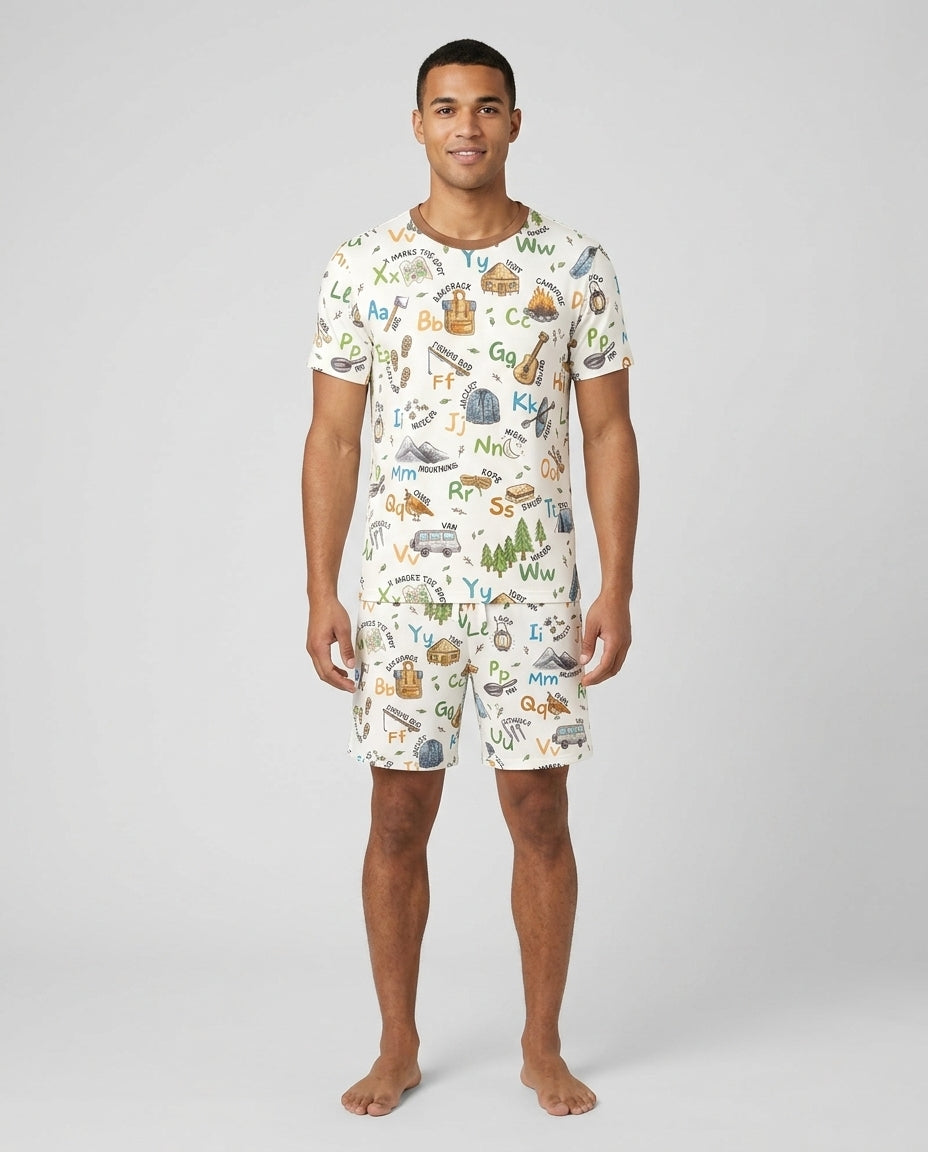 Adventure Alphabet ABCs Summer Camp Bamboo Men Short Sleeve Short Pajama Set