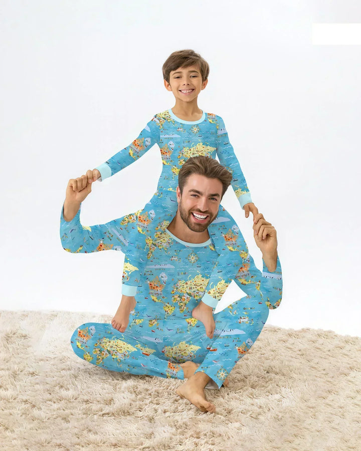 Whimsical World Map Family Matching Bamboo Men's Pajama Set