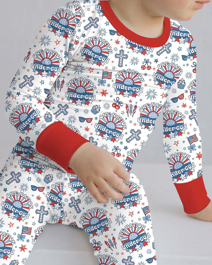 One Nation Under God Family Matching Bamboo Two Piece Long Sleeve Pajama Set
