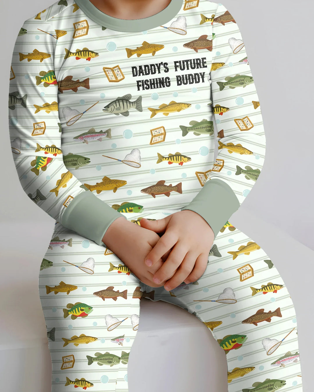 Embroidered Fishing Dad And Me Matching Bamboo Two Piece Long Sleeve Pajama Set