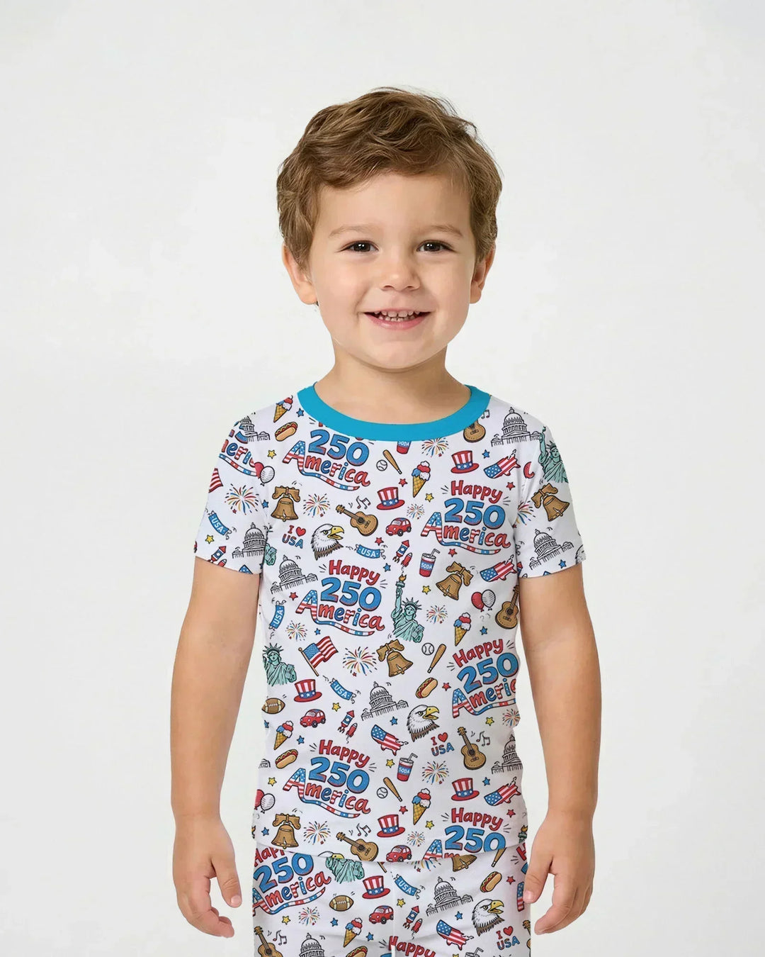Happy 250 America I love USA Bamboo Two Piece Short Sleeve Pajama Set