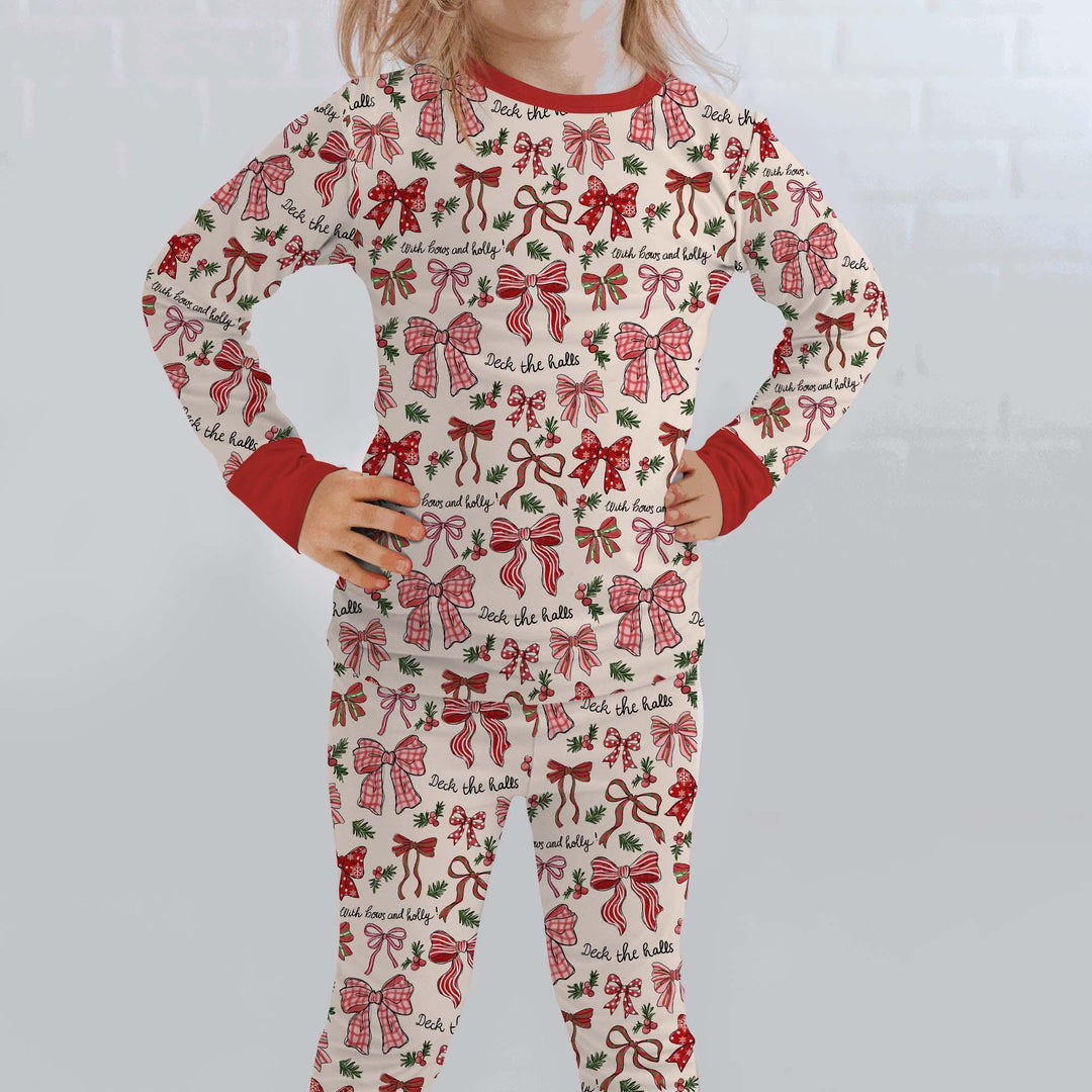 Coquette Christmas Bows Bamboo Two Piece Long Sleeve Pajama Set
