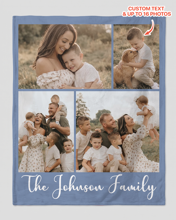 Custom Photo Collage Family Bamboo Blanket