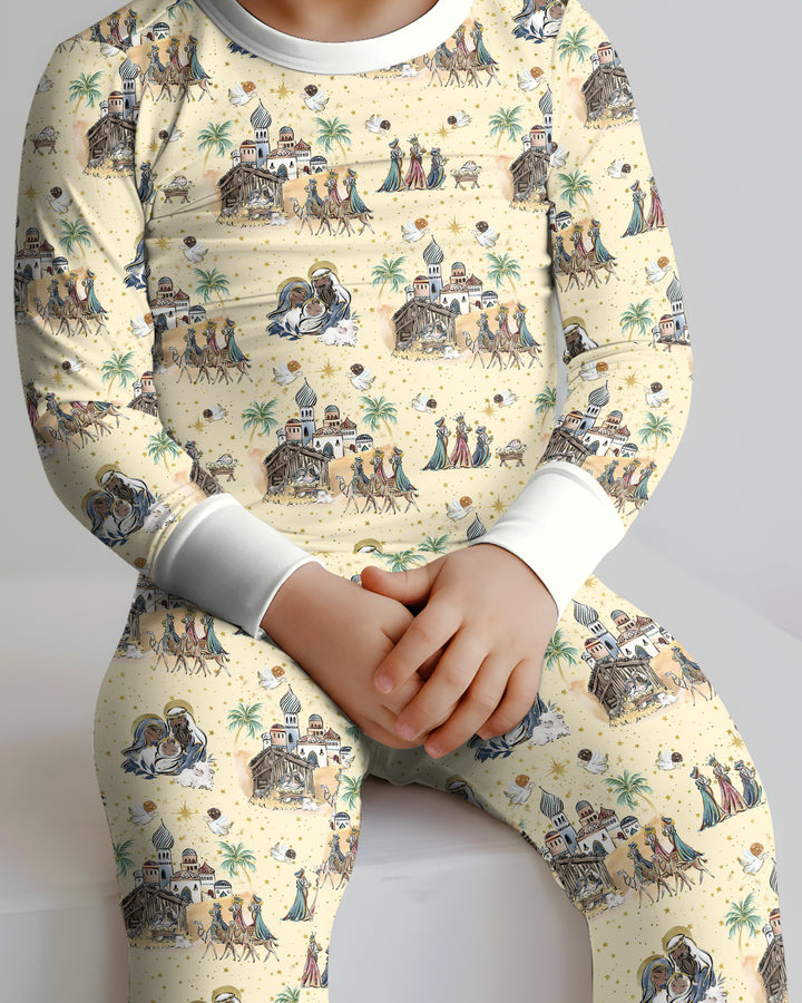 Nativity Christmas Family Matching Family Bamboo Two Piece Long Sleeve Pajama Set