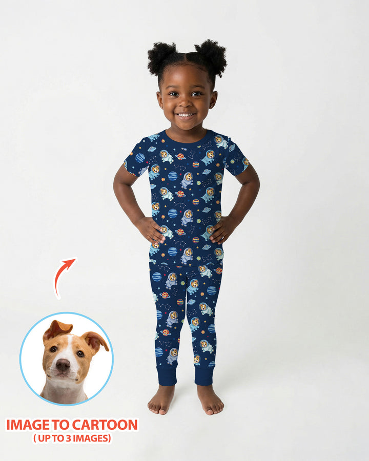 Astronaut Custom Pet Image Family Matching Bamboo Two Piece Short Sleeve Pajama Set