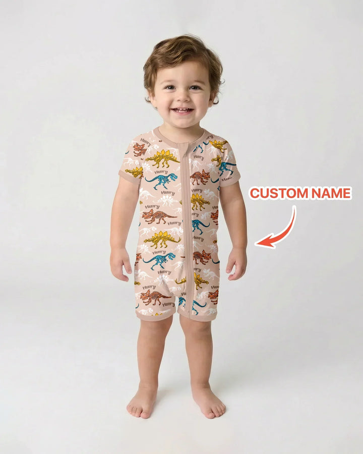 Dino Bones Parade Custom Name Bamboo Shorty Zippy