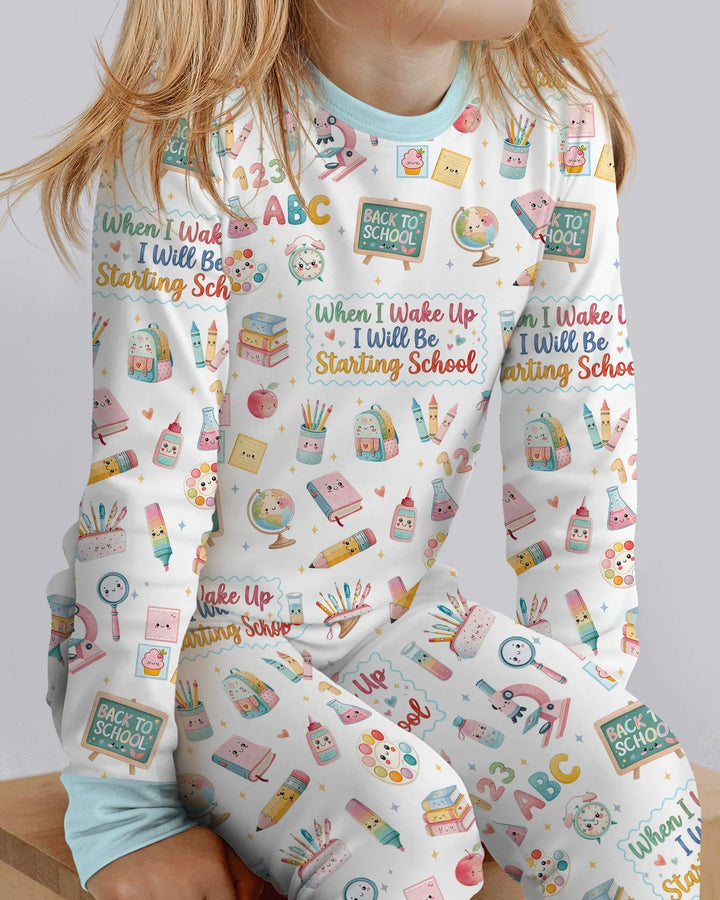 When I Wake Up I Will Be Starting School Bamboo Two Piece Long Sleeve Pajama Set