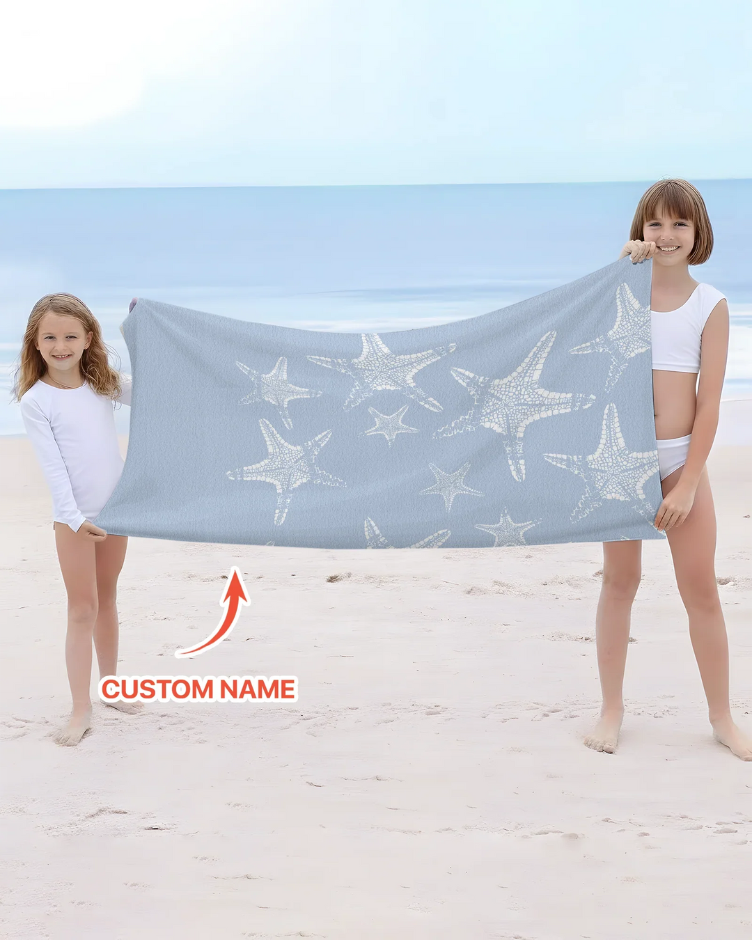 Custom Photo Starfish With Names Bamboo Beach Towel
