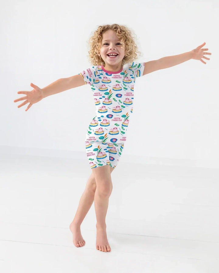 Hoppy Passover Family Matching Bamboo Two Piece Short Sleeve Shorts Pajama Set