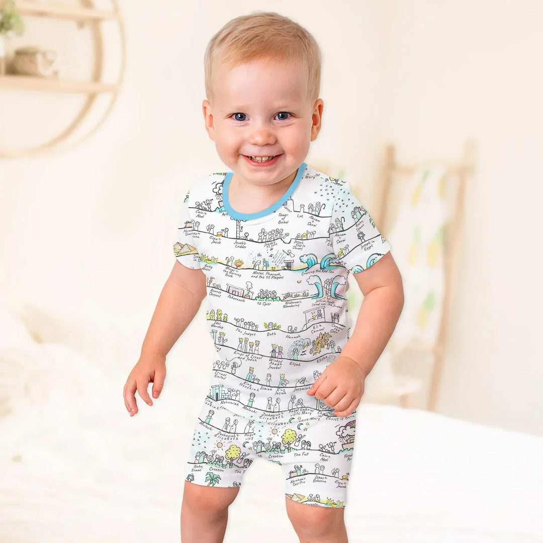 Bible Story Journey Family Matching Bamboo Two Piece Short Sleeve Shorts Pajama Set