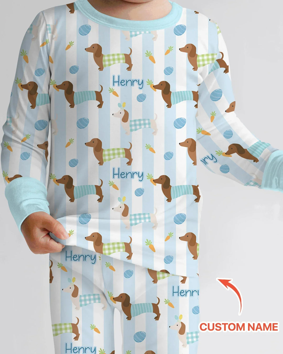 Custom Name Easter Dachshunds Family Matching Bamboo Two Piece Long Sleeve Pajama Set
