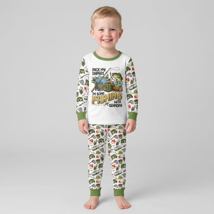 I'm Going Fishing With Grandpa Bamboo Two Piece Long Sleeve Pajama Set