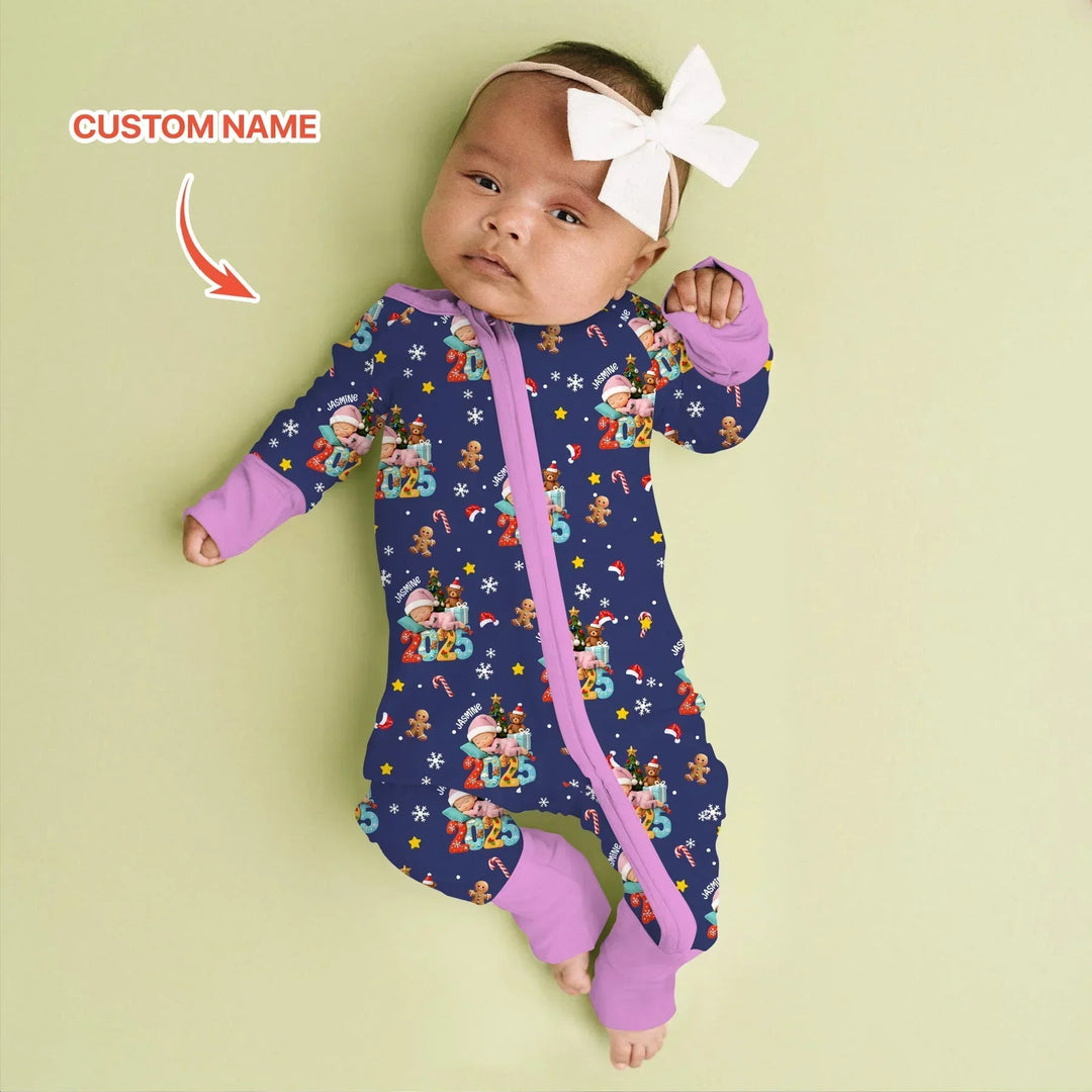 Custom Name Baby Girl's First Christmas Bamboo Convertible Zippy
