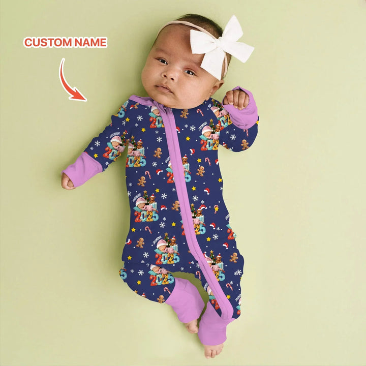 Custom Name Baby Girl's First Christmas Bamboo Convertible Zippy