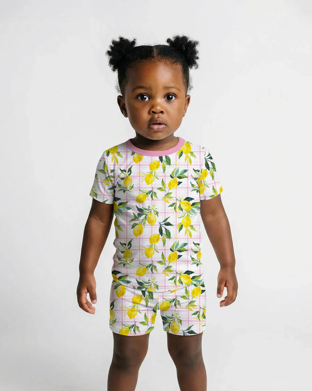 Mediterranean Lemons Family Matching Bamboo Two Piece Short Sleeve Shorts Pajama Set